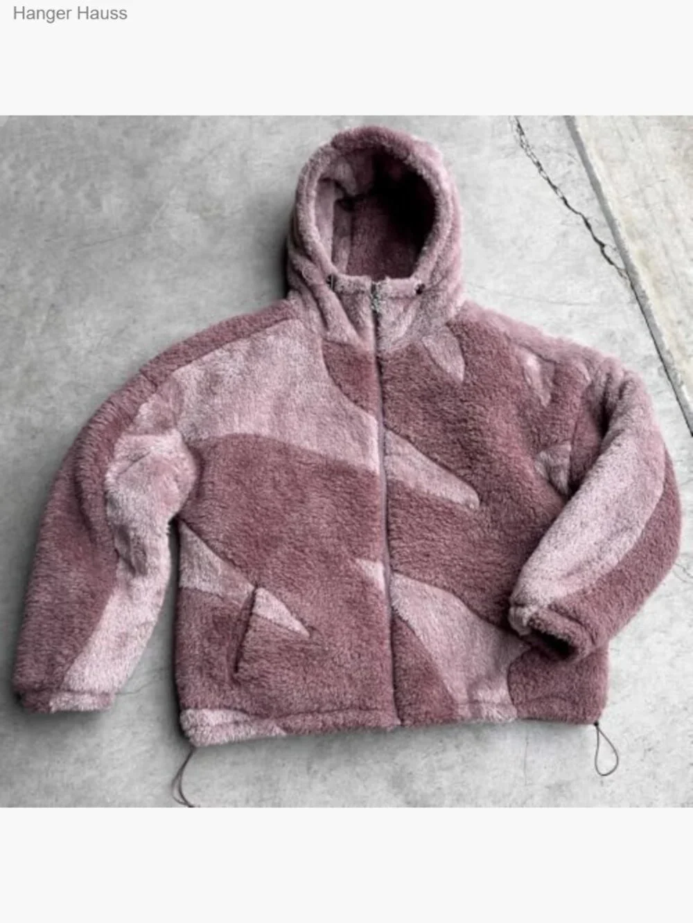 Fleece Hooded Jacket Zip Up Patchwork Streetwear Unisex Fluffy Sweatshirt_5